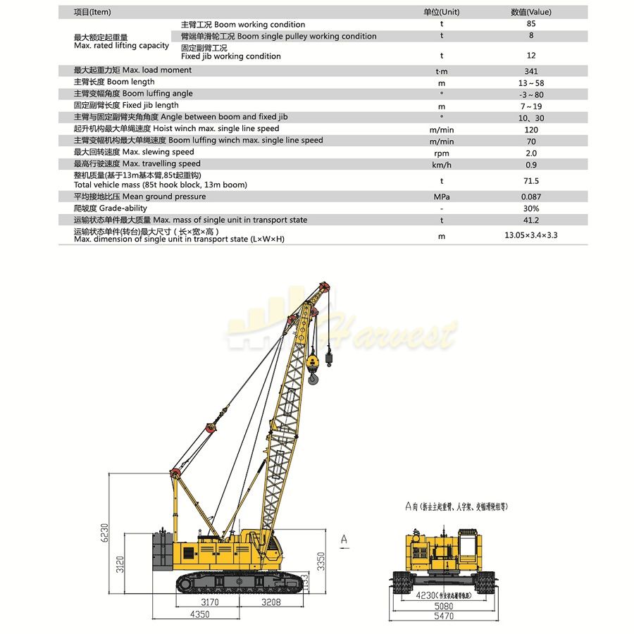 China XGC85 85t Crawler Crane 58m Lattice Crane
